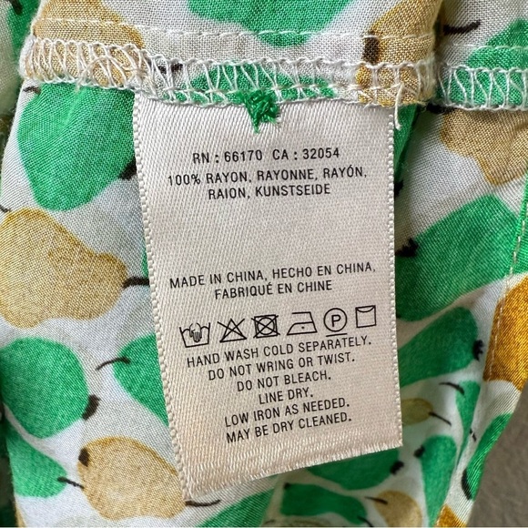 Anthropologie Conversations Pear Print Women’s Summer Button Front Shirt Sz 0 - Picture 7 of 12
